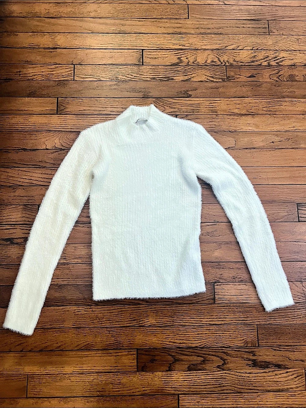 Zara Fuzzy Knit Mock Neck Sweater White Medium